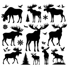 Fototapeta premium Moose silhouettes set, vector silhouette design