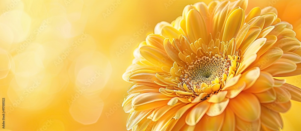 Poster close up of a yellow gerbera flower with a yellow flower background perfect for a copy space image