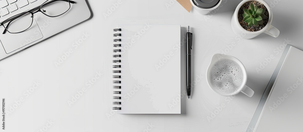 Poster notebook opened on a white backdrop with copy space image available