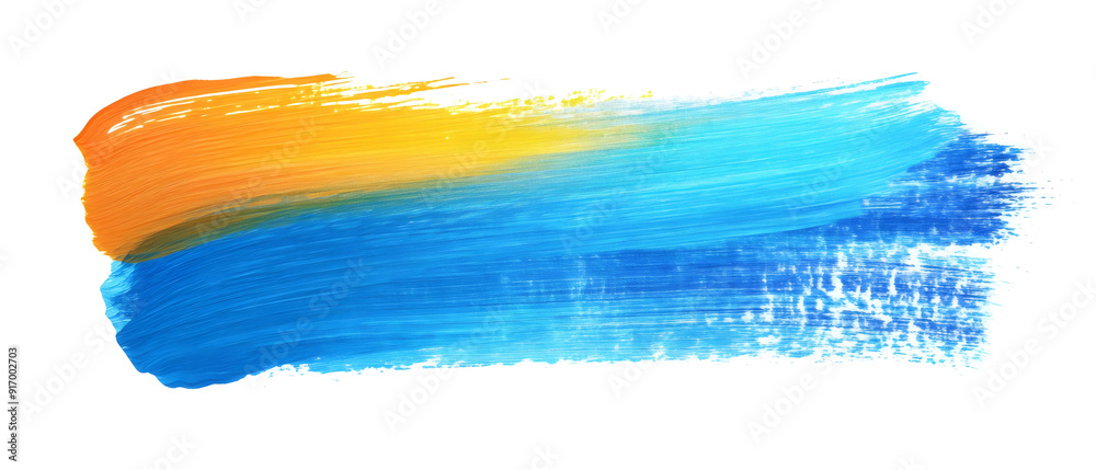 Wall mural blue and orange paint brush stroke isolated background transparent png