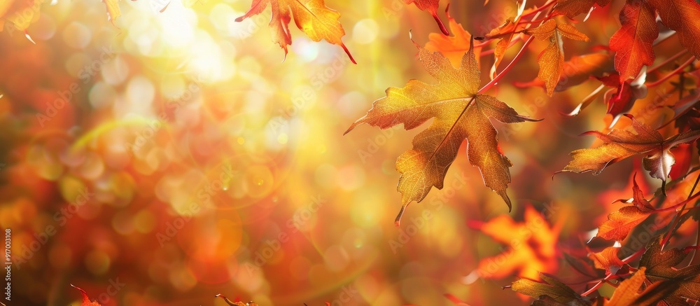 Poster autumn themed close up image featuring foliage with copy space image