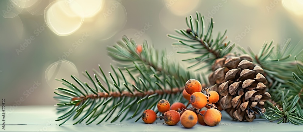 Poster a pine tree with fruits a pine cone on a copy space image