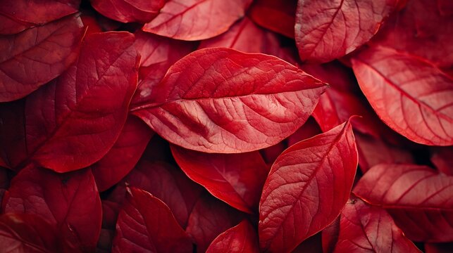 close up red leaves texture veis on the leaves surface autumn color season : Generative AI
