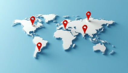 World Map with Red Pins Marking Various Locations, Indicating Global Reach