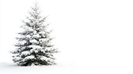 Fototapeta premium Snow-covered evergreen fir tree isolated on a clean white background during winter season.
