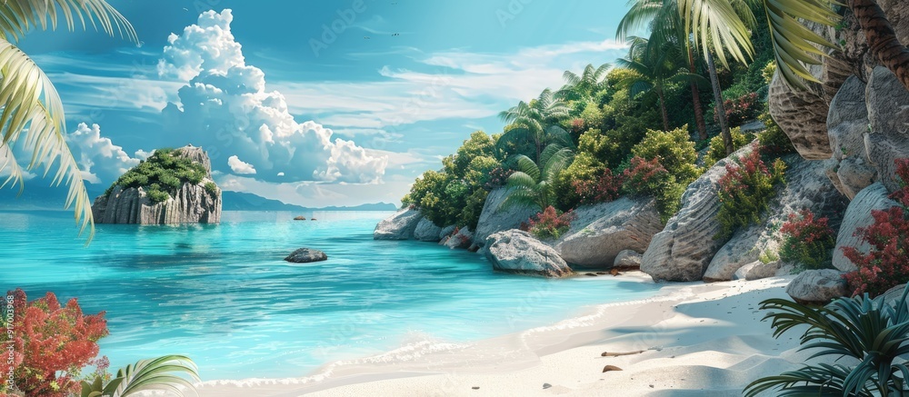 Poster dreamy beach paradise with stunning panoramic views and plenty of relaxing copy space image