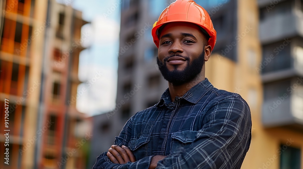 Poster architect portrait proud and happy black man real estate developer or property contractor with pride