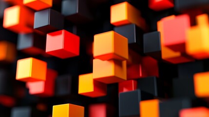 Abstract background with black, red and orange cubes.
