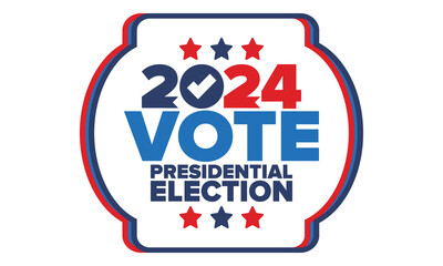 Presidential Election 2024 in United States. Vote day, November 5. US Election. Patriotic american element. Poster, card, banner and background. Vector illustration