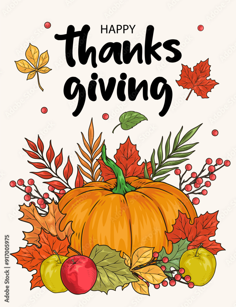 Poster Happy Thanks giving vintage sticker