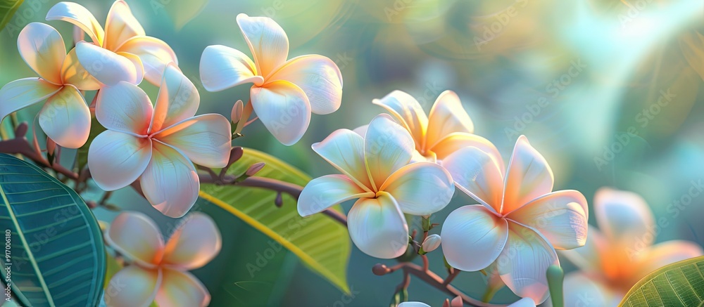 Aufkleber plumeria flowers in full bloom create a serene ambiance with a picturesque garden setting providing 