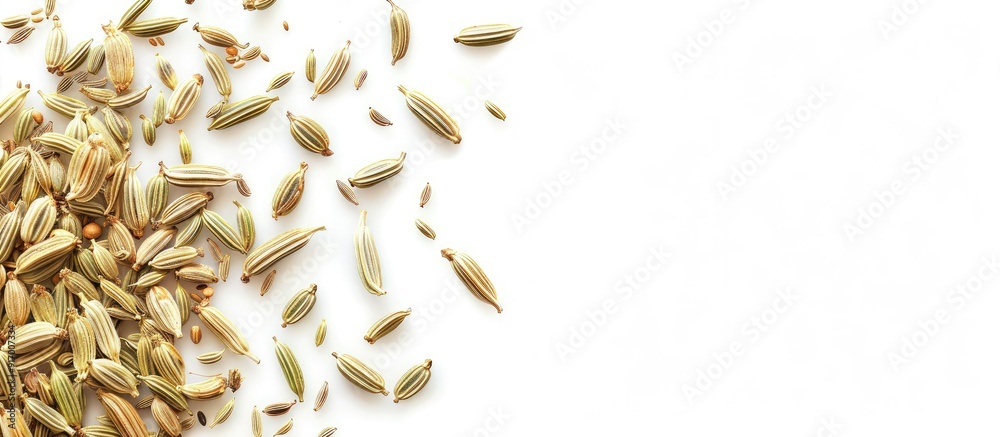 Poster white background with fennel seeds ideal for copy space image