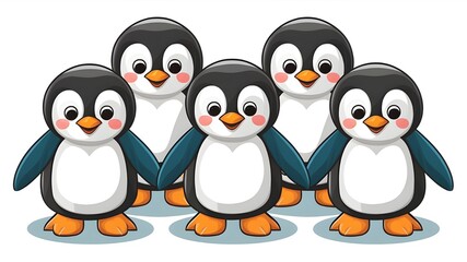 Naklejka premium A cute cartoon set of penguins that float like birds and are incapable of flying.