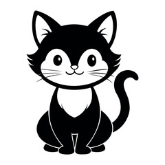 Cute Cat silhouette Vector Illustration isolated on a white background