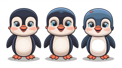Naklejka premium A cute cartoon set of penguins that float like birds and are incapable of flying.