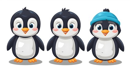 Naklejka premium A cute cartoon set of penguins that float like birds and are incapable of flying.