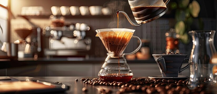 The V60 brewing method enhances coffee flavor. Copy space image. Place for adding text and design