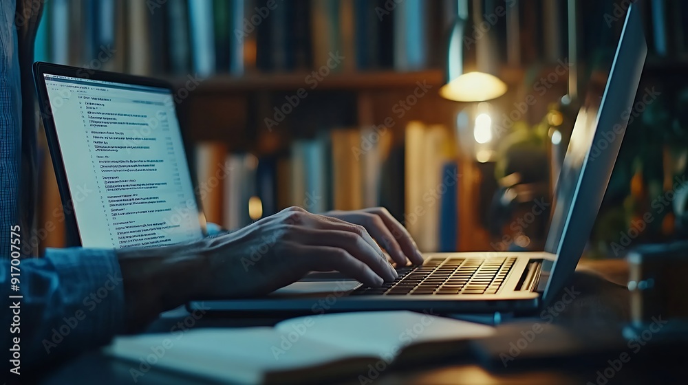 Fototapete Businessmen use laptops to access information in online documents through the protection systemDocument Management System DMS online documentation database and digital file storage sys : Generative AI