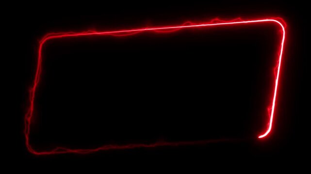 Seamless loop animation rectangle frame 4K video motion graphic. Animated borders frame glowing neon electric lights. abstract lightning neon rectangle frame line animation. Lightning Thunderbolt