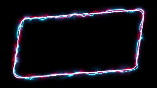 Seamless loop animation rectangle frame 4K video motion graphic. Animated borders frame glowing neon electric lights. abstract lightning neon rectangle frame line animation. Lightning Thunderbolt