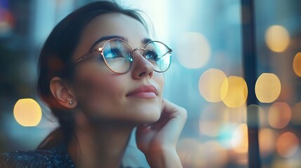 Pride thinking and woman with future window and decision with corporate professional and success Person view and accountant with positive mindset career ambition or business owner with : Generative AI