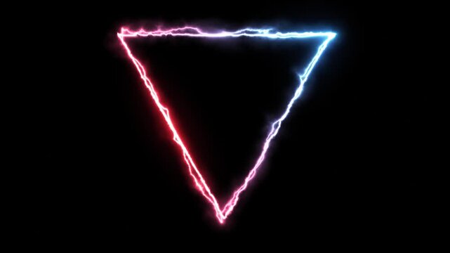 Seamless loop animation triangle frame 4K video motion graphic. Animated borders frame glowing neon electric lights. abstract lightning neon triangle frame line animation. Lightning Thunderbolt