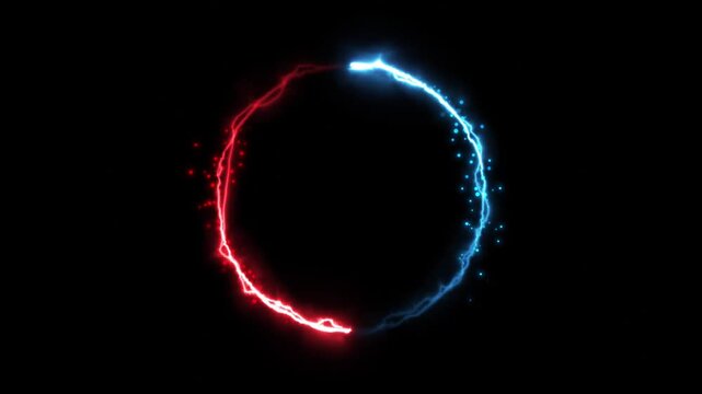 Seamless loop animation circle frame 4K video motion graphic. Animated borders frame glowing neon electric lights. abstract lightning neon round frame line animation. Lightning Thunderbolt