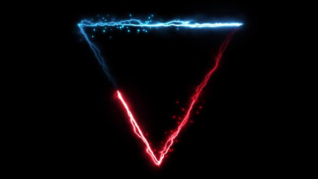 Seamless loop animation triangle frame 4K video motion graphic. Animated borders frame glowing neon electric lights. abstract lightning neon triangle frame line animation. Lightning Thunderbolt