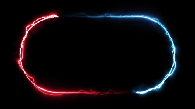 Seamless loop animation circle frame 4K video motion graphic. Animated borders frame glowing neon electric lights. abstract lightning neon round frame line animation. Lightning Thunderbolt