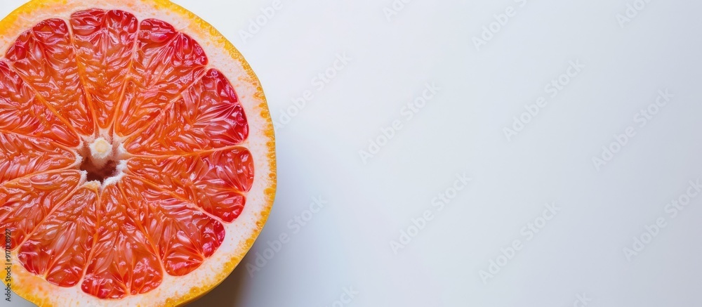 Poster Close up of a grapefruit and slice on a white background with copy space image