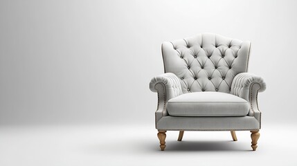 gray luxury classical armchair with wooden legs isolated on white backgroundwith clipping path : Generative AI