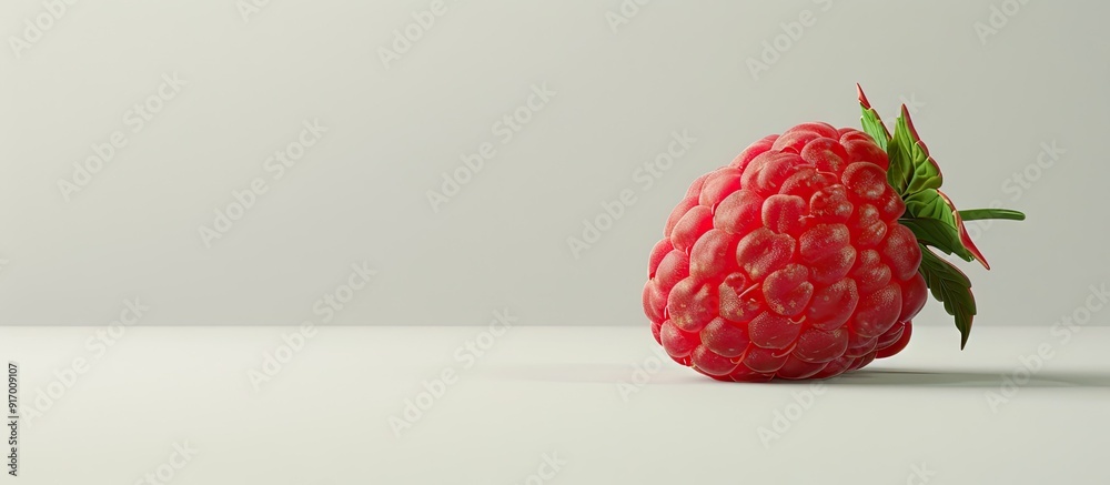 Poster A solitary raspberry against a white backdrop providing ample copy space image