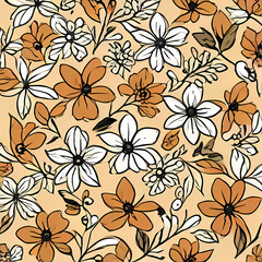 seamless pattern with flowers , fall colors , autumn palette