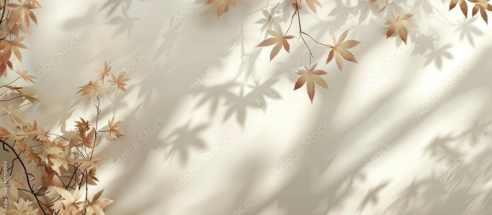 Canvas Prints cream colored abstract autumn scene with maple tree leaves shadows on a wall background ideal for co