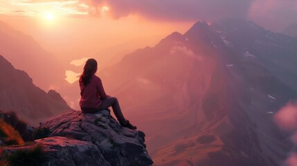 Fototapeta premium Solitude in Mountain Landscape at Sunset