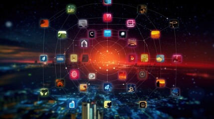 Network of Apps in a City Skyline
