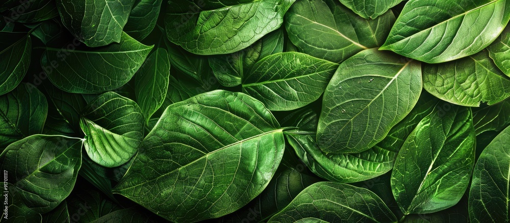 Sticker creative design layout featuring a nature themed abstract green leaves texture as a background with 
