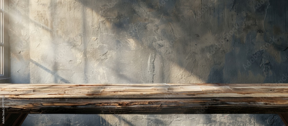 Canvas Prints Wooden table featured against a wall background with soft window lighting casting subtle shadows ideal for a copy space image