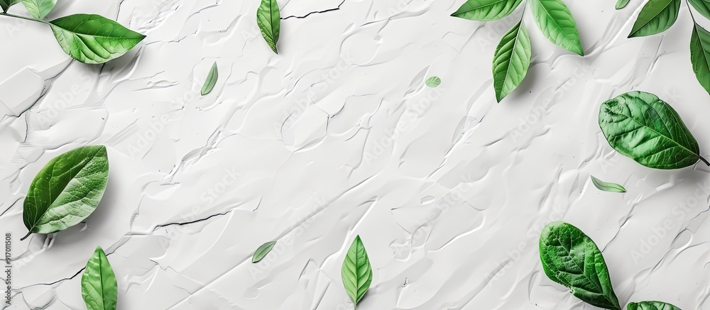 Canvas Prints minimal style copy space image with fresh green leaves on a white paper surface