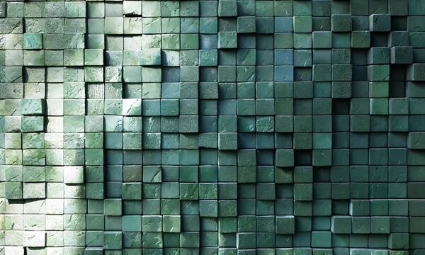 Abstract Green Cube Wall