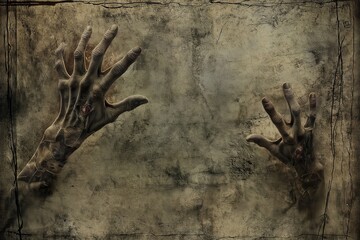 Naklejka premium Grungy Hands on Wall. Graphic Resources