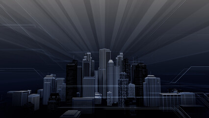 Network city communication technology business 3D illustration