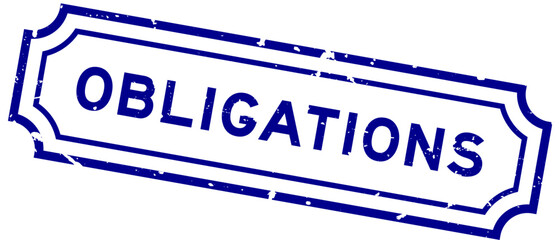 Grunge blue obligations word square rubber stamp on white background