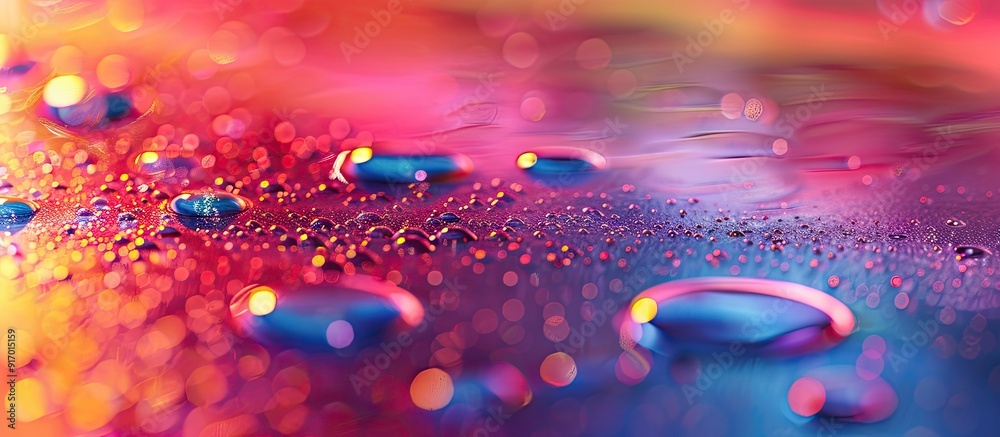 Aufkleber vivid droplets of liquid on sleek shiny surface with colorful fading brightness towards the base dis