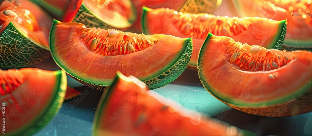 Poster a group of vibrant melon halves with copy space image