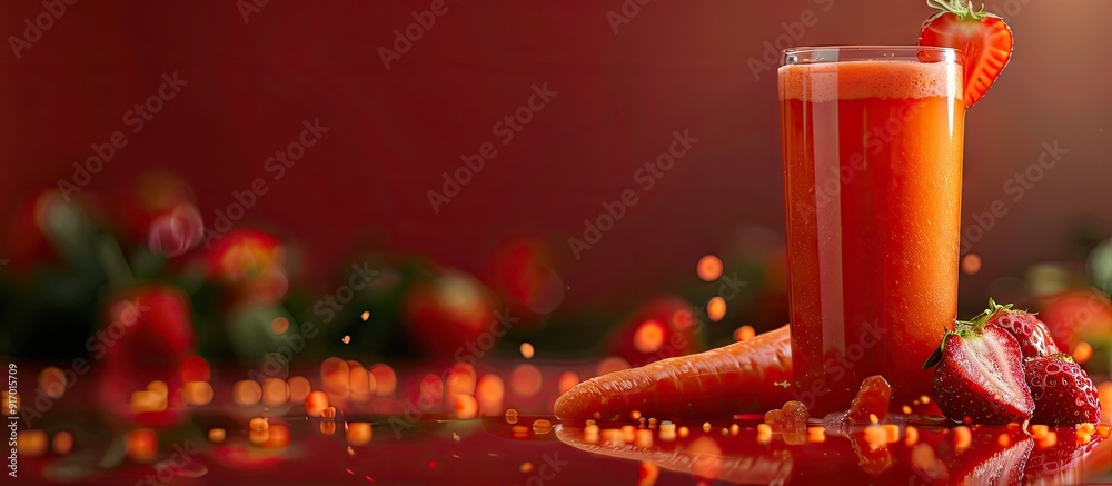 Poster a refreshing blend of strawberry and carrot juice provides a vibrant burst of flavor in a copy space