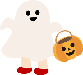 ハロウィンでお化けの仮装をする子どものベクターイラスト