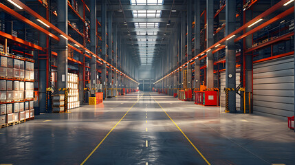 Obraz premium Logistic storage stock depo port dock warehouse inside. Business shipping transportation. Graphic Art