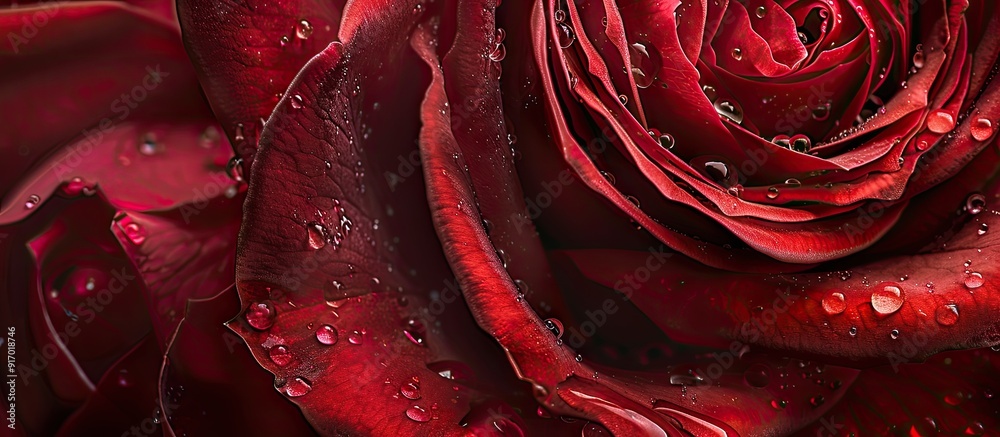 Poster A close up shot of a red rose captured with a macro lens showing intricate details with copy space image included