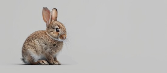 Obraz premium A Britannia Petite rabbit sitting on the ground with a white copy space image